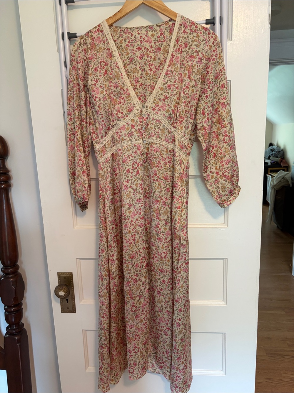 Romantic Pink Floral Lace-Trim Maxi Dress
